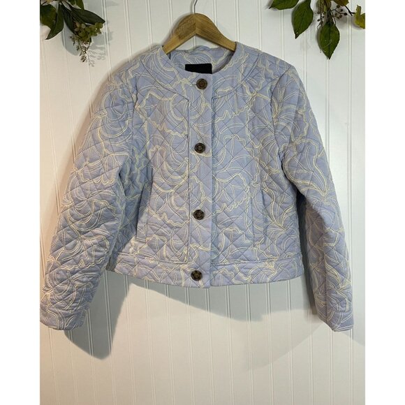 Bagatelle New York Quilted Light Blue Jacket With Embroidered Floral Size Medium - Picture 3 of 9